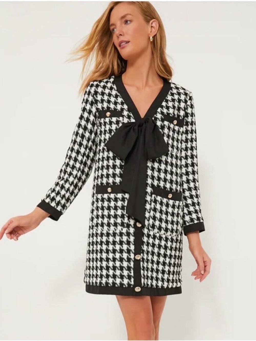 Pomander Place Houndstooth Tweed Dress